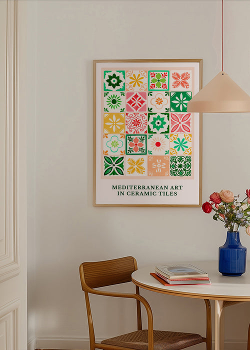 Plakat botaniczny z motywami śródziemnomorskich płytek