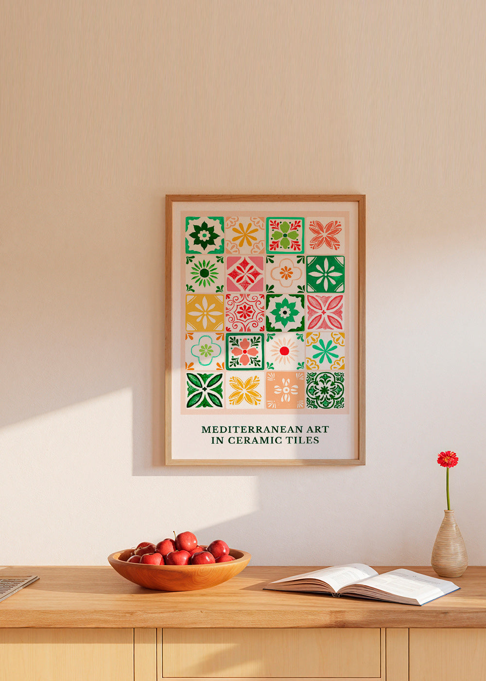 Plakat botaniczny z motywami śródziemnomorskich płytek