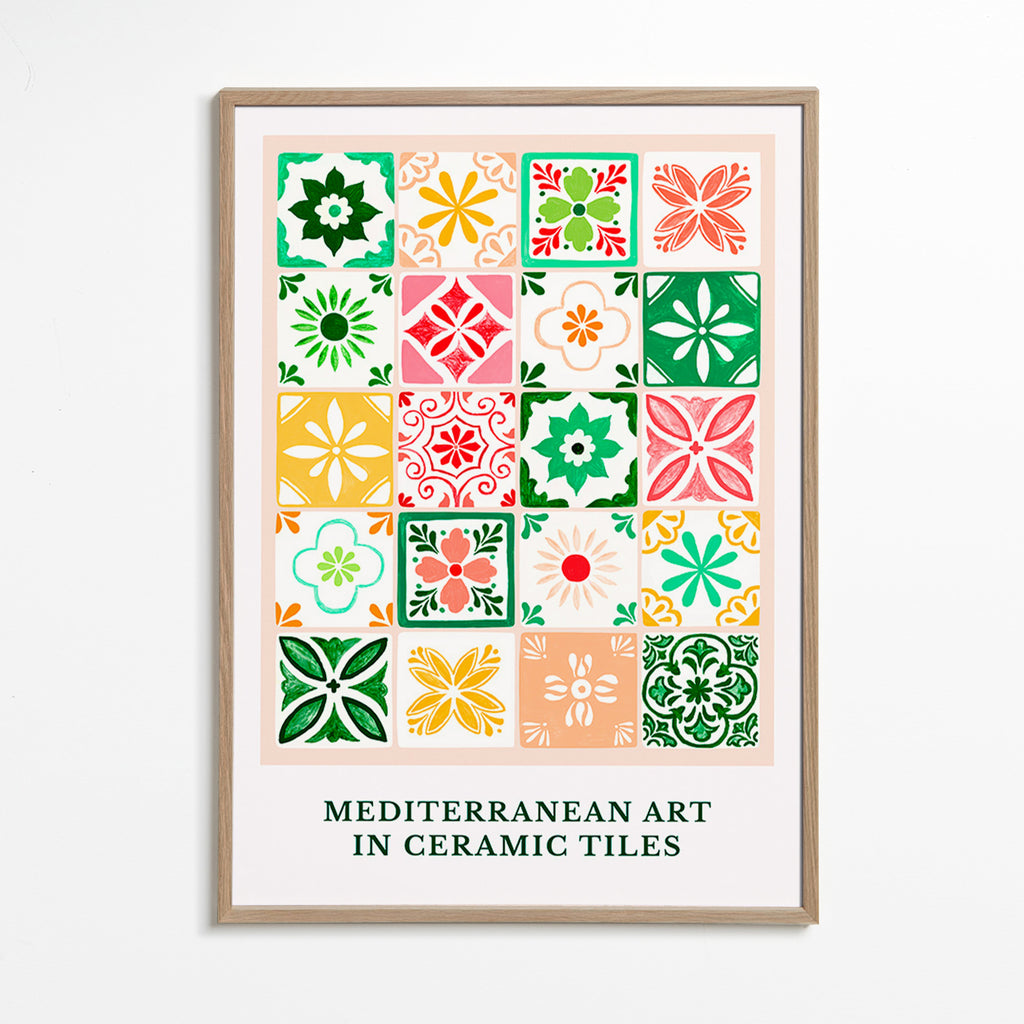 Plakat botaniczny z motywami śródziemnomorskich płytek