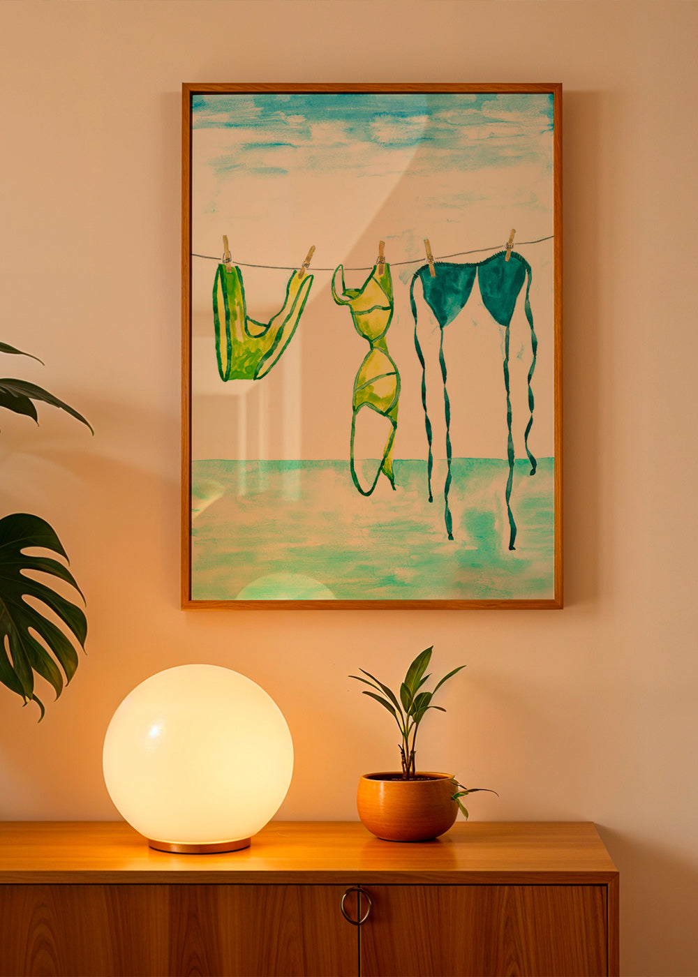 Ilustracja bikini wiszących przy plaży