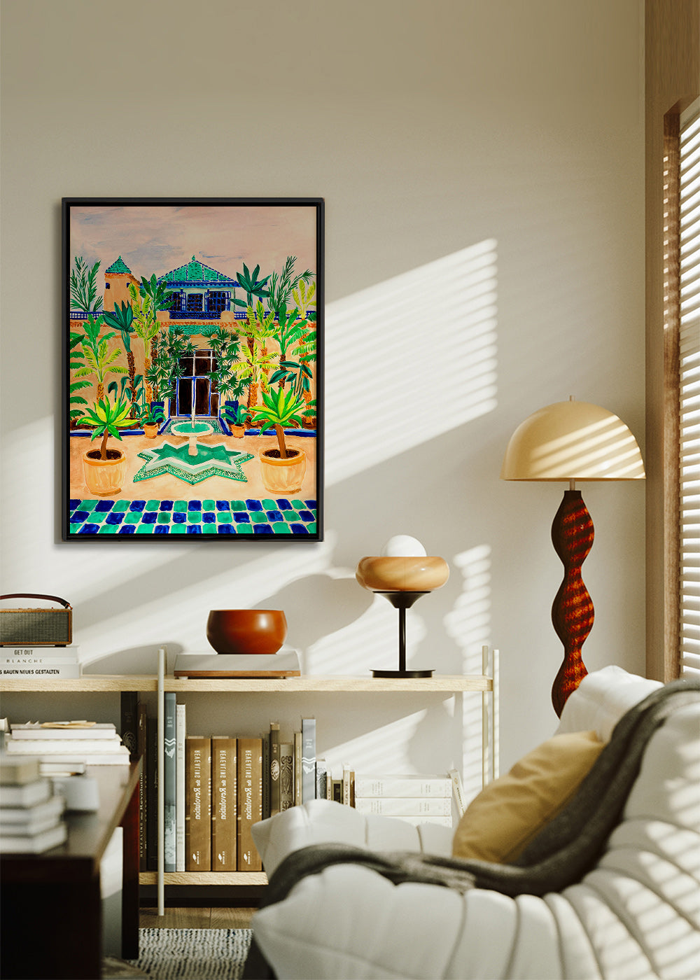 Plakat botaniczny Dziedziniec z fontanną i płytkami