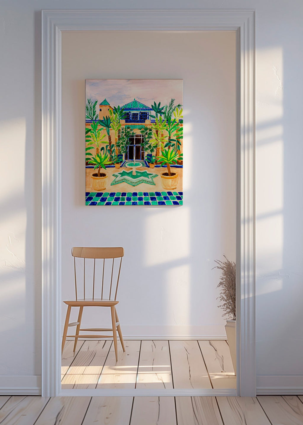 Plakat botaniczny Dziedziniec z fontanną i płytkami