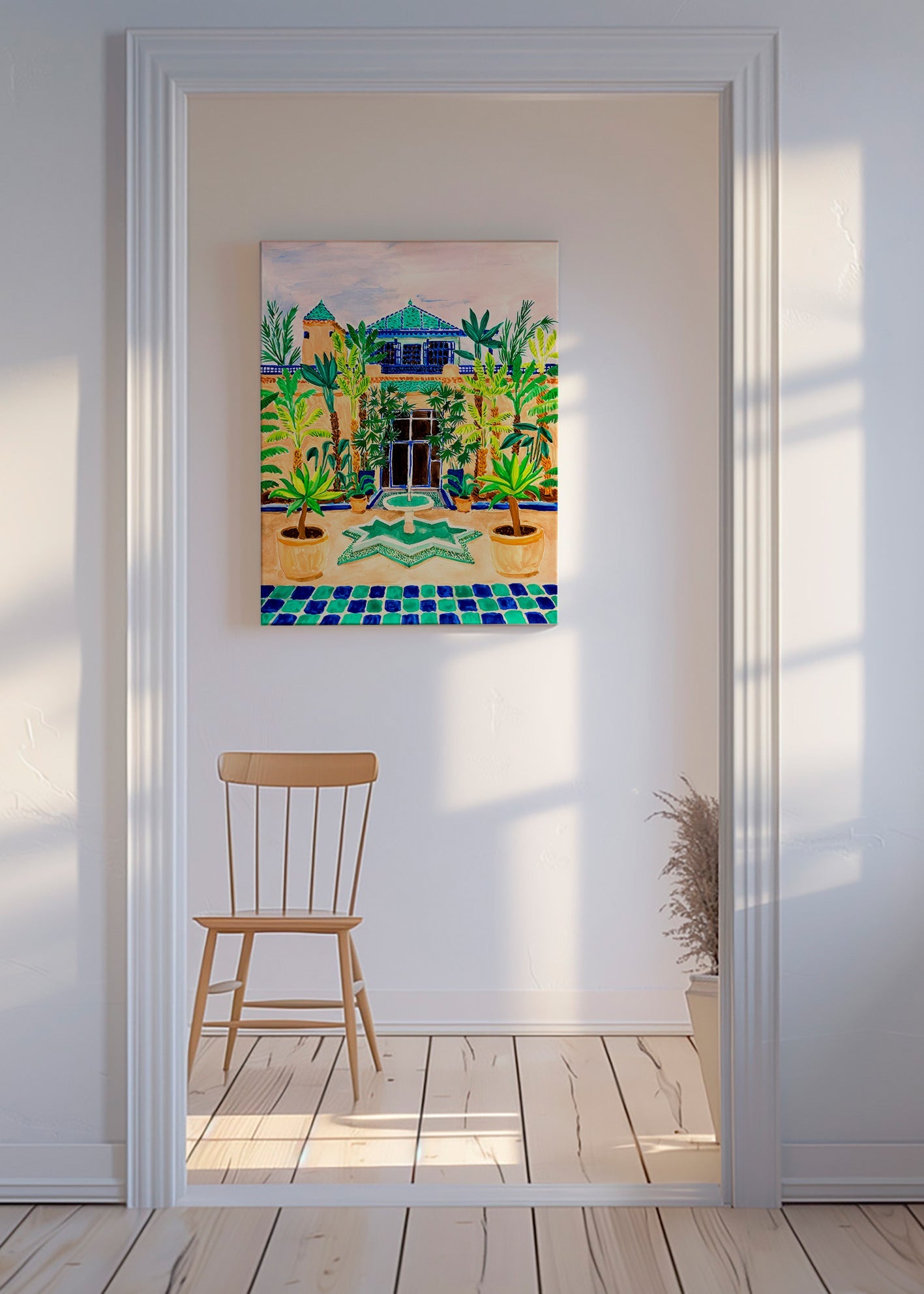 Plakat botaniczny Dziedziniec z fontanną i płytkami