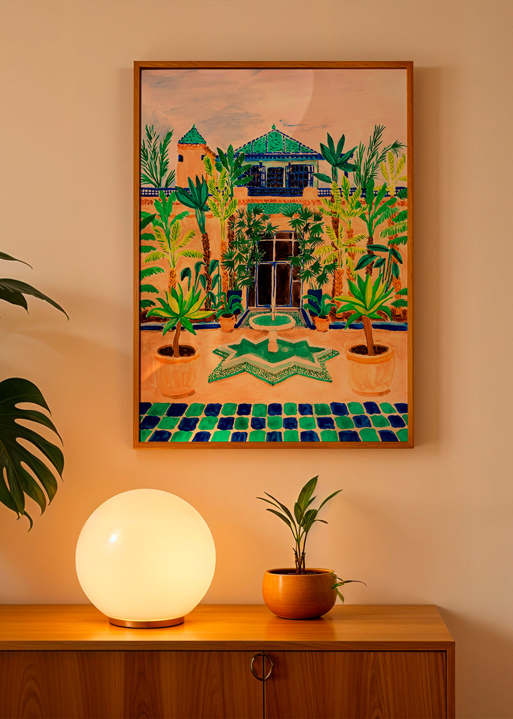 Plakat botaniczny Dziedziniec z fontanną i płytkami