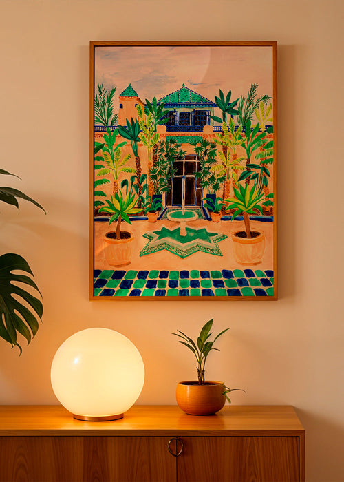 Plakat botaniczny Dziedziniec z fontanną i płytkami