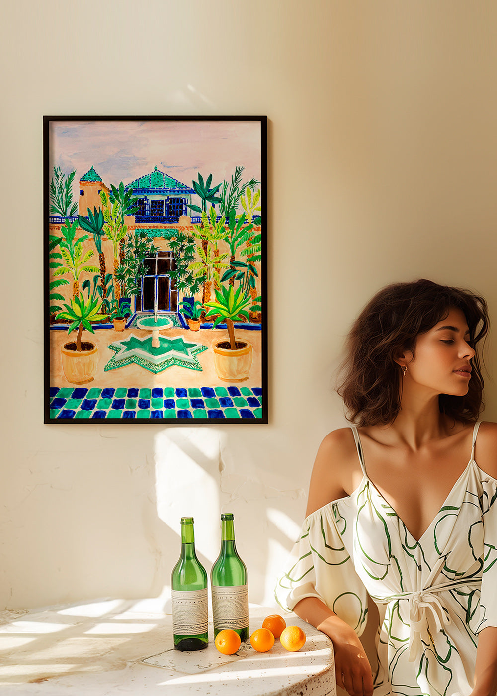 Plakat botaniczny Dziedziniec z fontanną i płytkami