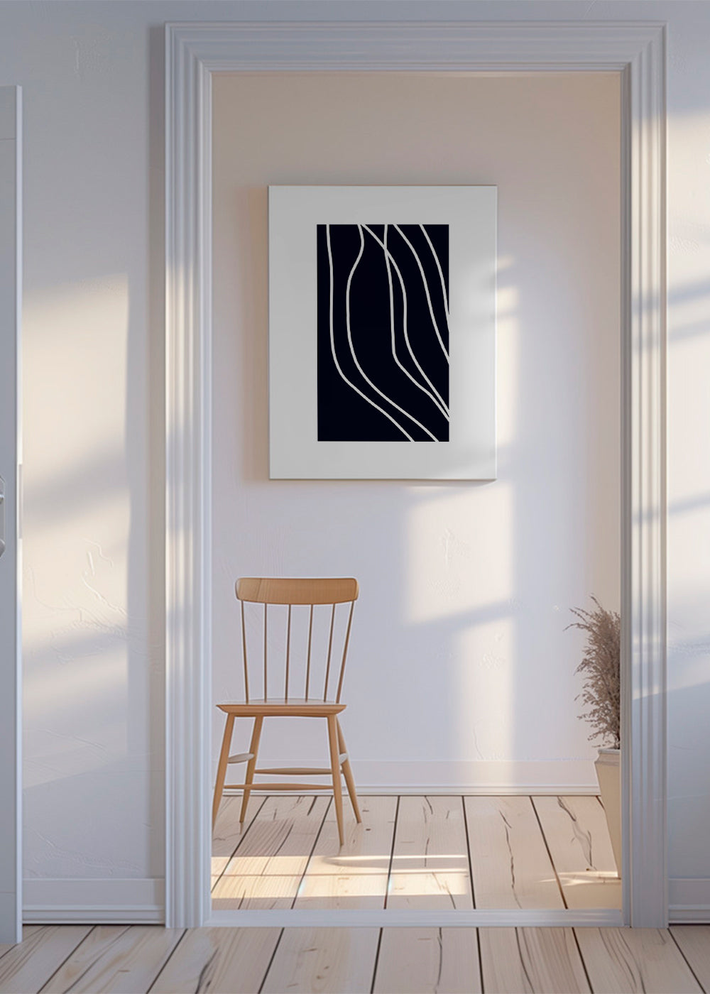Sztuka abstrakcyjna z zaokrąglonymi liniami na granatowym tle