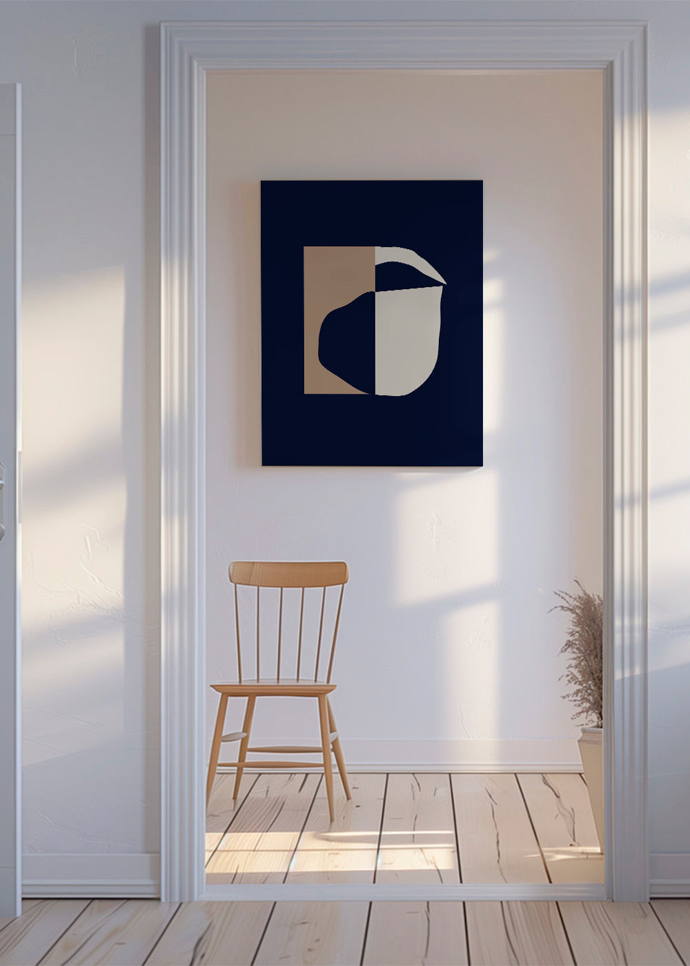 Plakat geometryczny z zaokrąglonymi formami w granacie