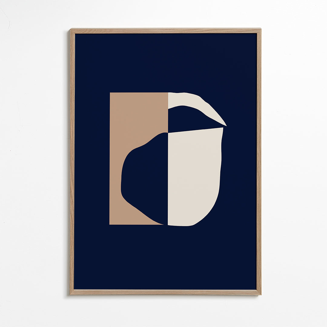 Plakat geometryczny z zaokrąglonymi formami w granacie