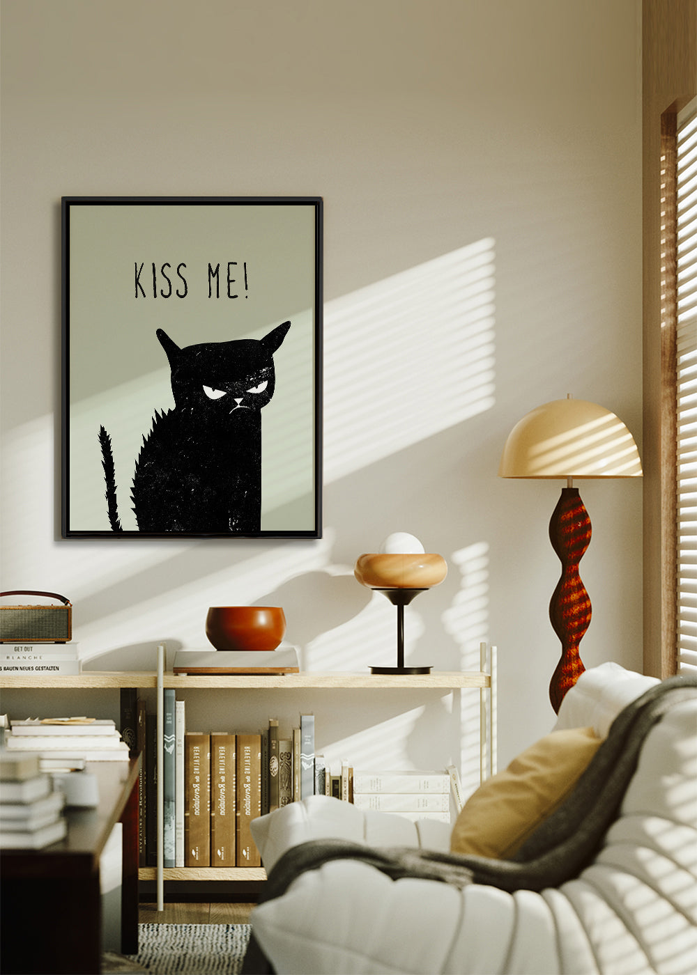 Ilustracja kota z napisem 'Kiss Me'