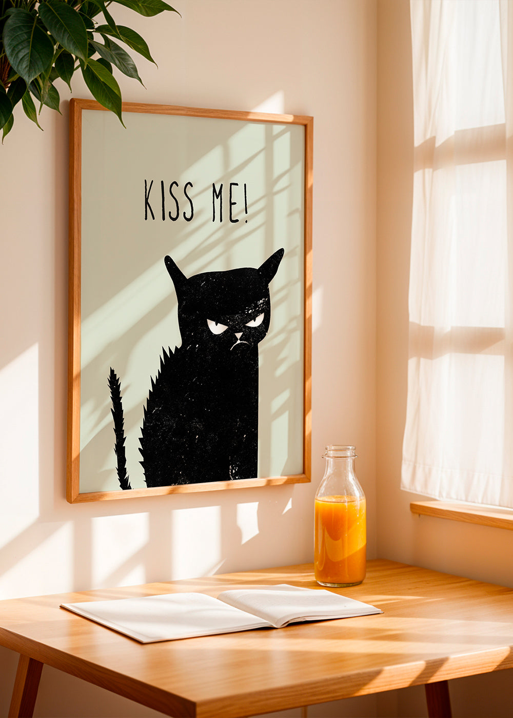 Ilustracja kota z napisem 'Kiss Me'
