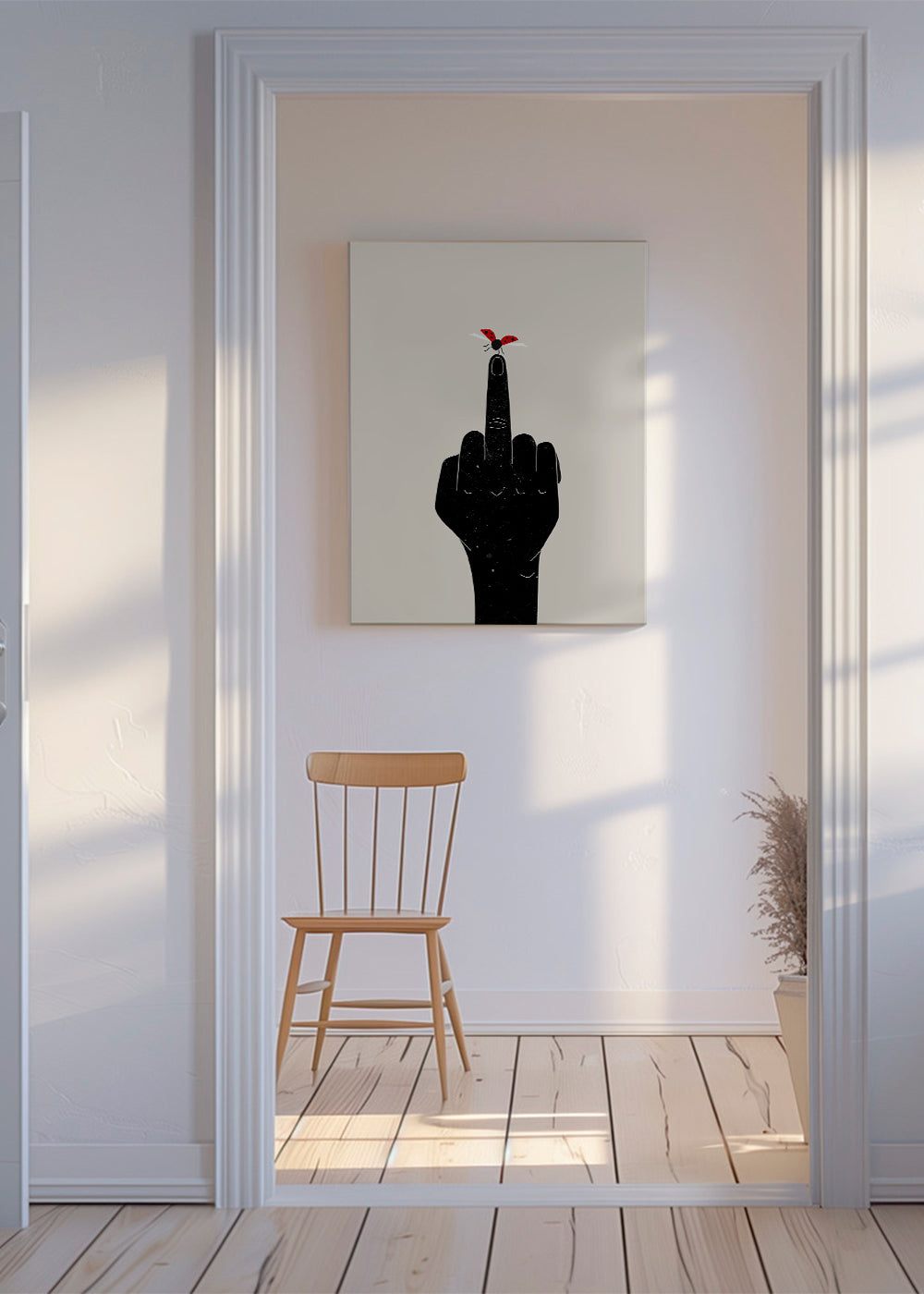 Ilustracja biedronki na uniesionym palcu