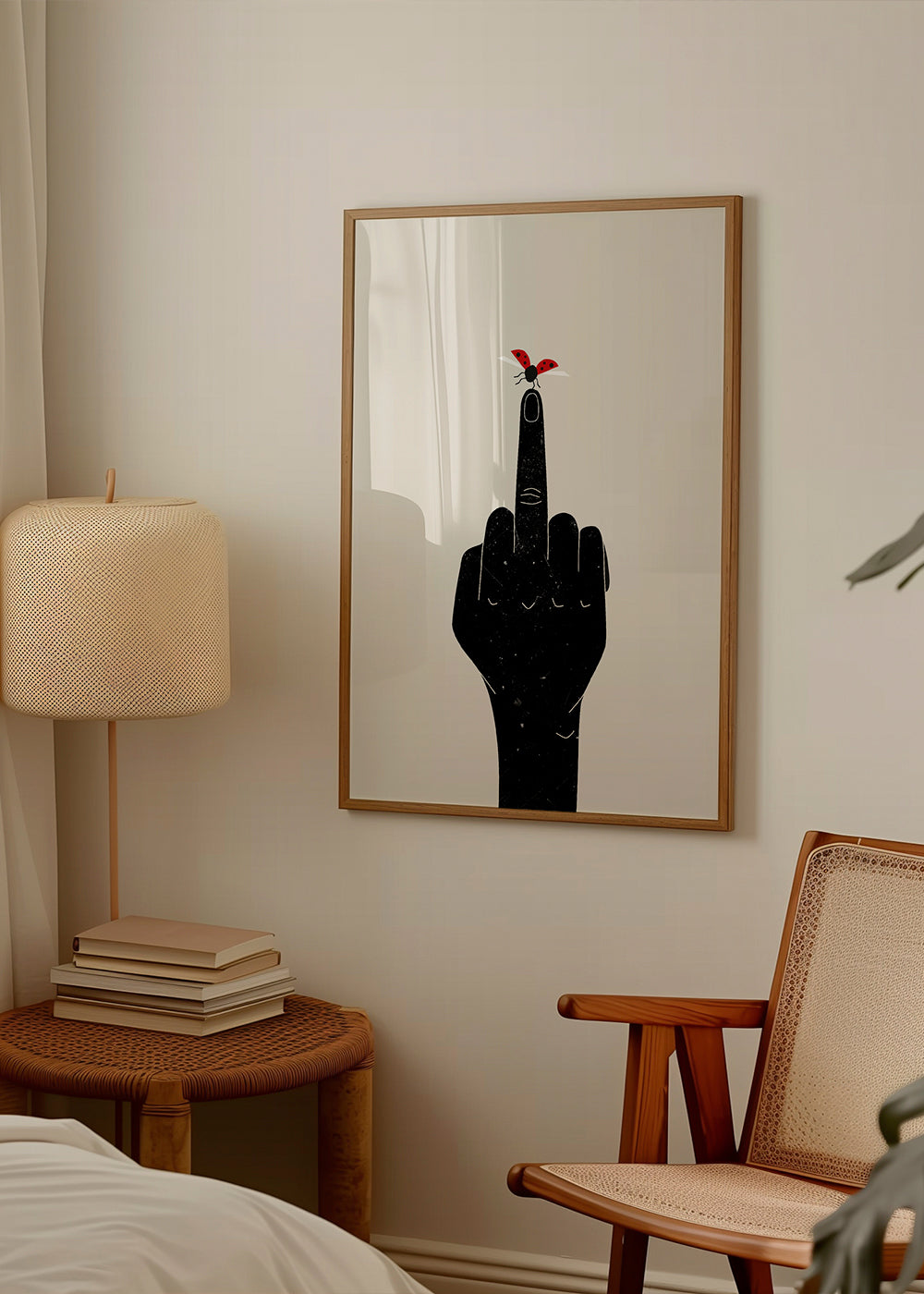 Ilustracja biedronki na uniesionym palcu