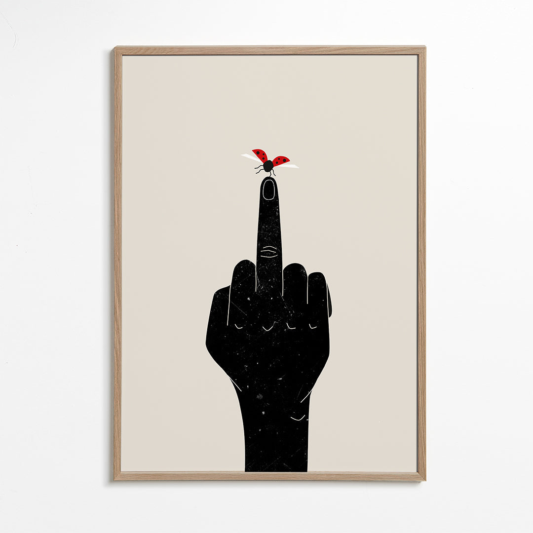 Ilustracja biedronki na uniesionym palcu