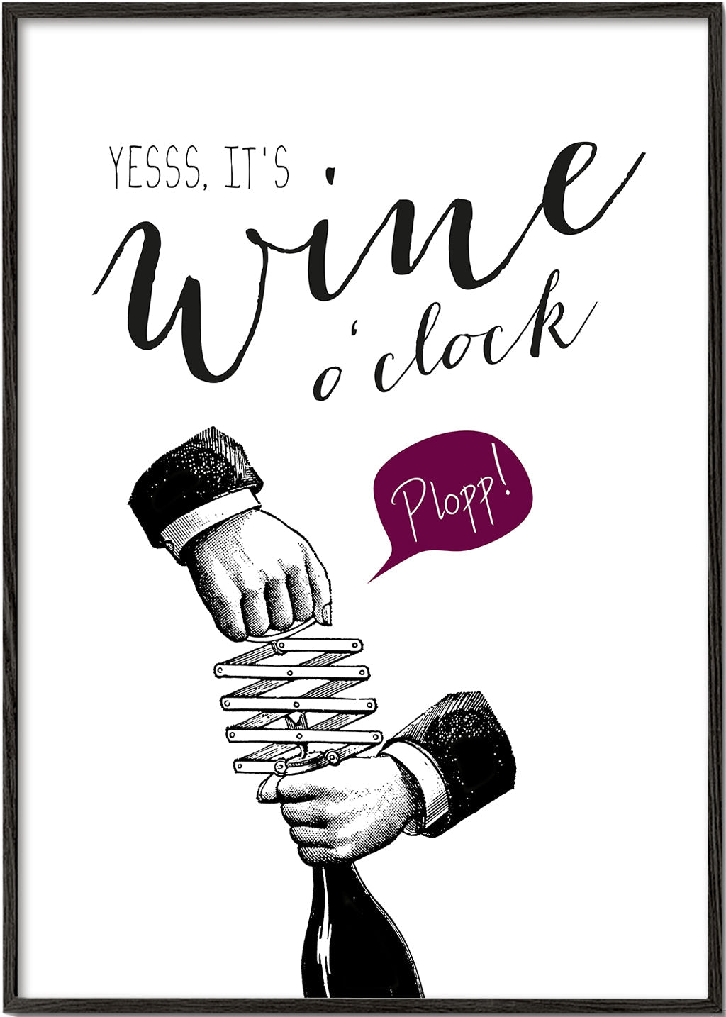 Sztuka do kuchni 'Wine o'clock' typografia i vintage szkic