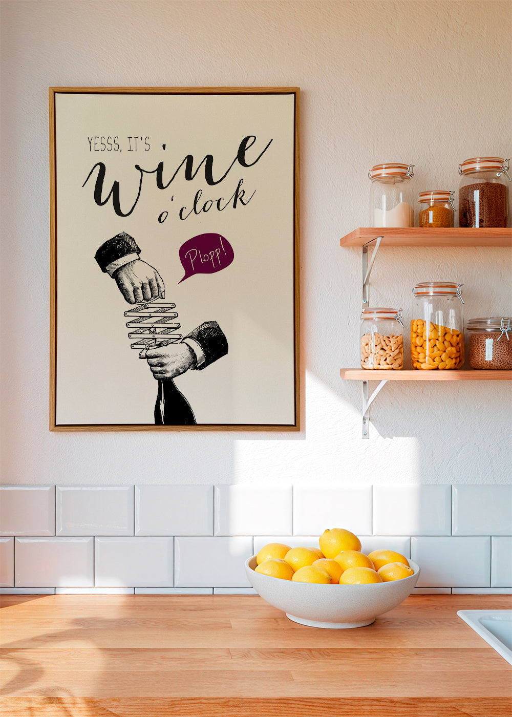 Sztuka do kuchni 'Wine o'clock' typografia i vintage szkic