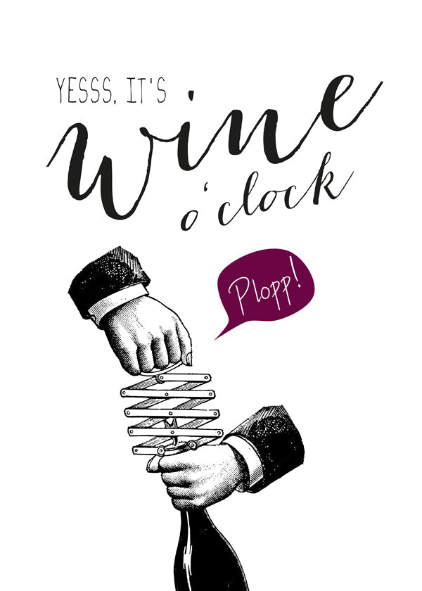 Sztuka do kuchni 'Wine o'clock' typografia i vintage szkic