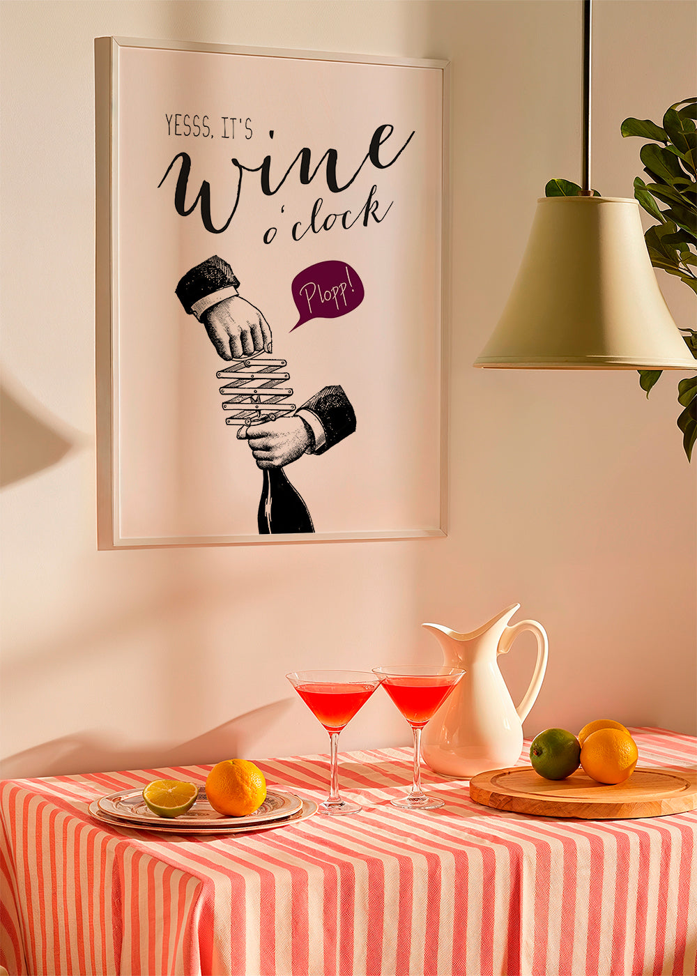 Sztuka do kuchni 'Wine o'clock' typografia i vintage szkic