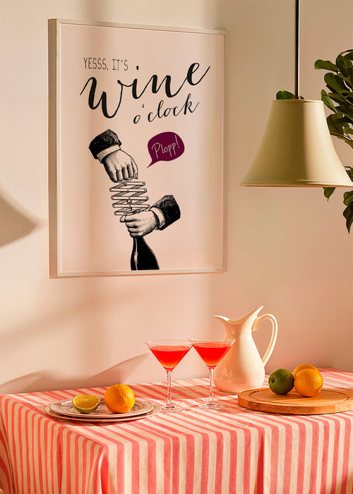 Sztuka do kuchni 'Wine o'clock' typografia i vintage szkic