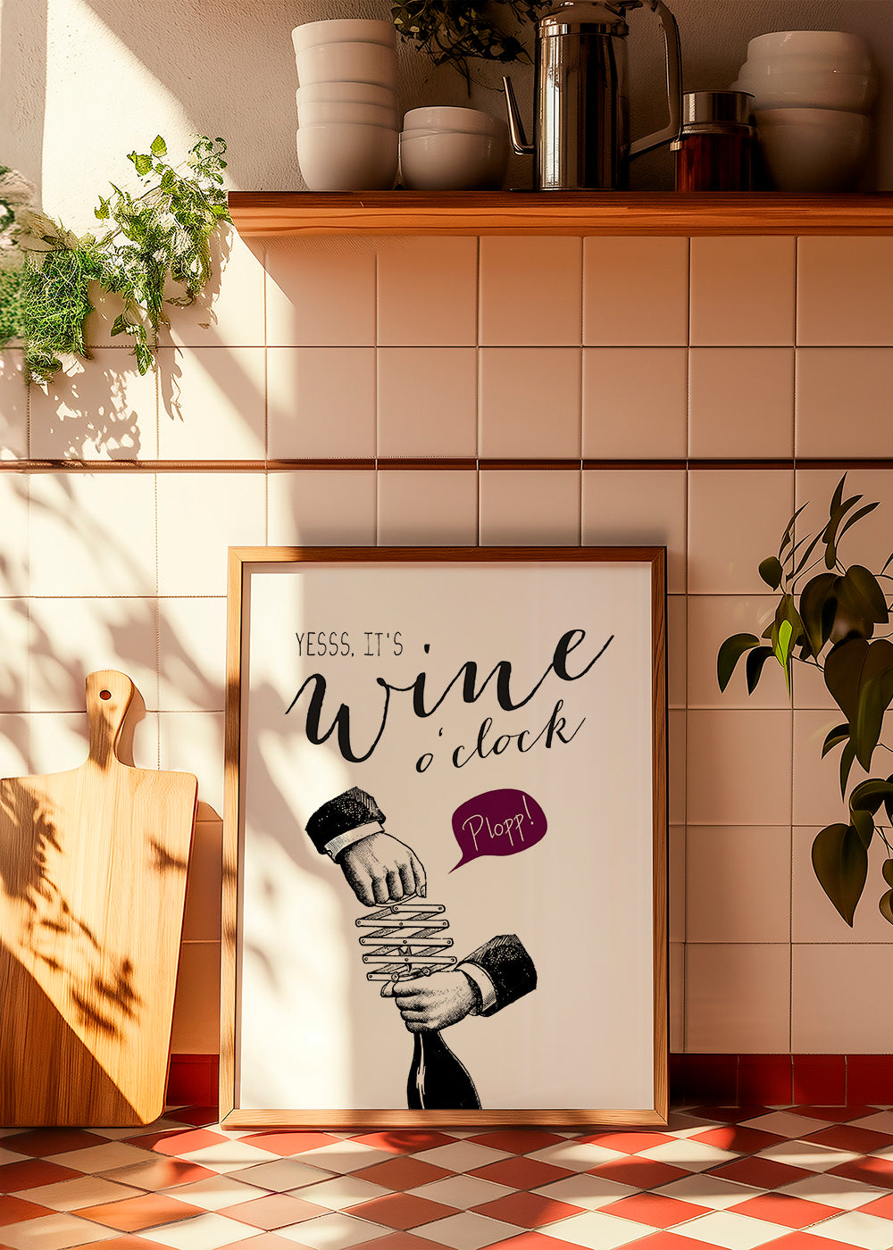 Sztuka do kuchni 'Wine o'clock' typografia i vintage szkic