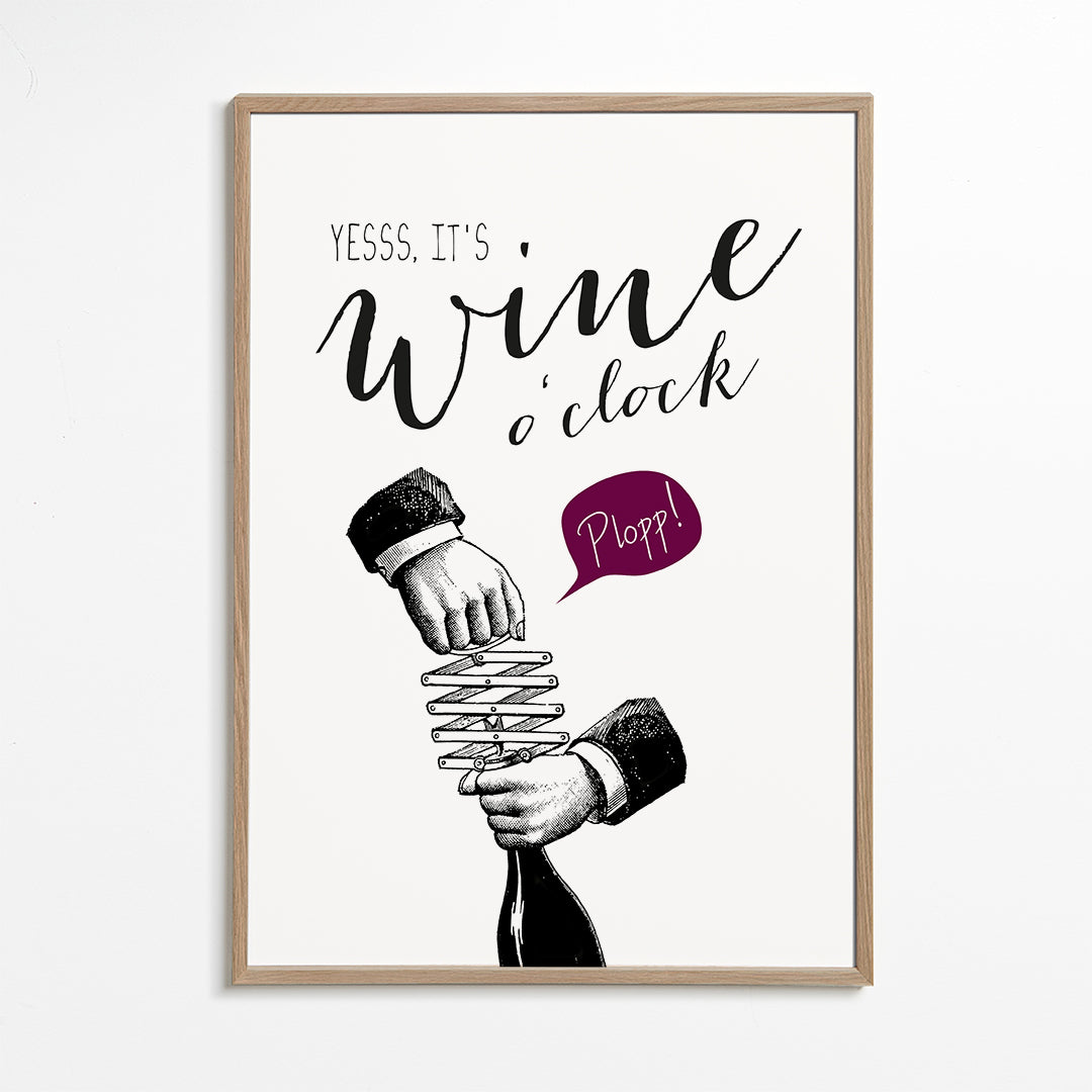 Sztuka do kuchni 'Wine o'clock' typografia i vintage szkic