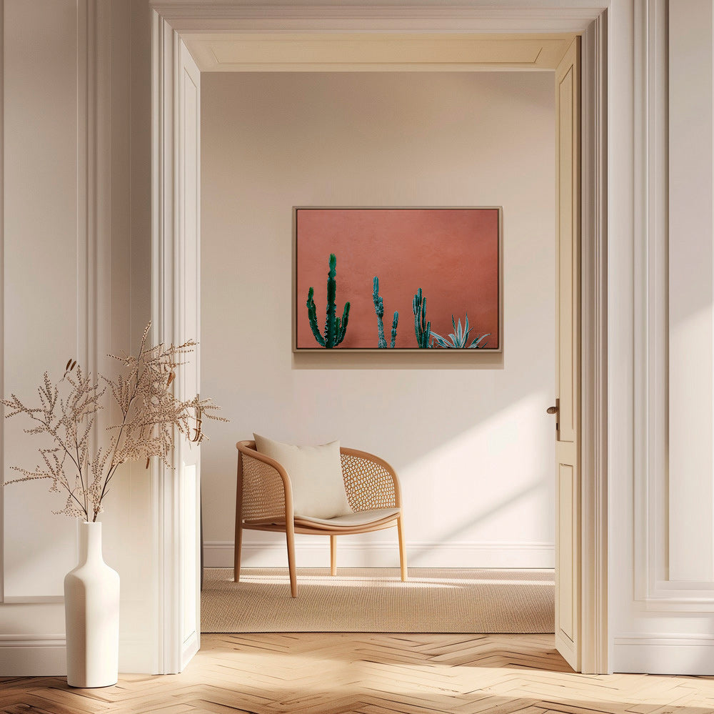 Plakat botaniczny z kaktusami na terakotowej ścianie – Canvas1