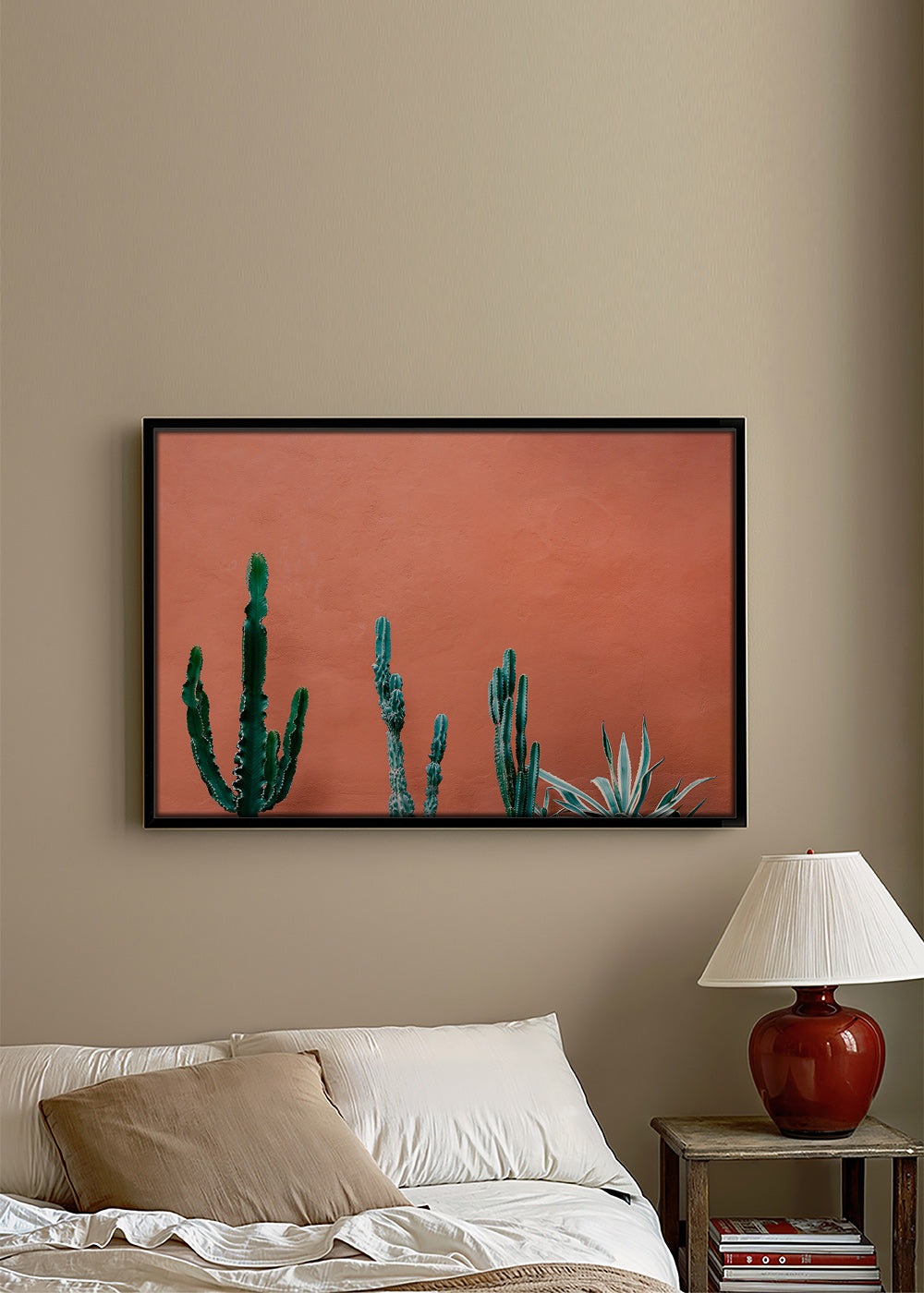 Plakat botaniczny z kaktusami na terakotowej ścianie – Canvas2