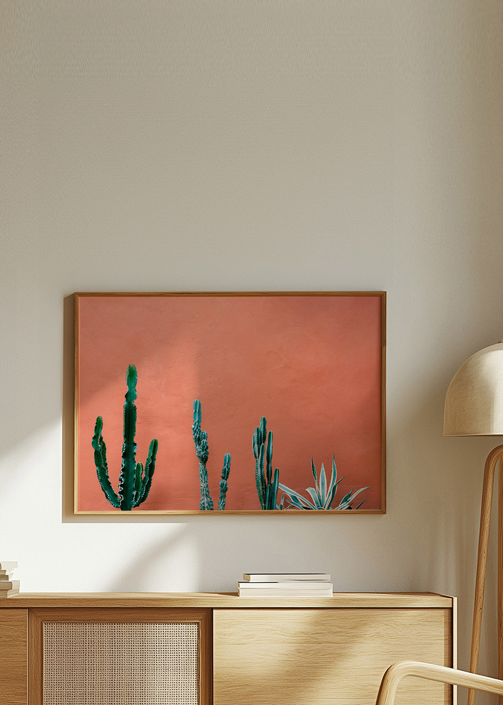 Plakat botaniczny z kaktusami na terakotowej ścianie – Product1