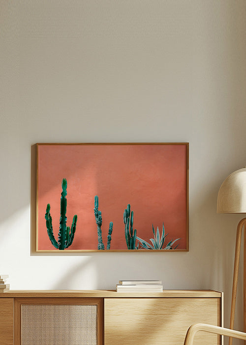Plakat botaniczny z kaktusami na terakotowej ścianie – Product1