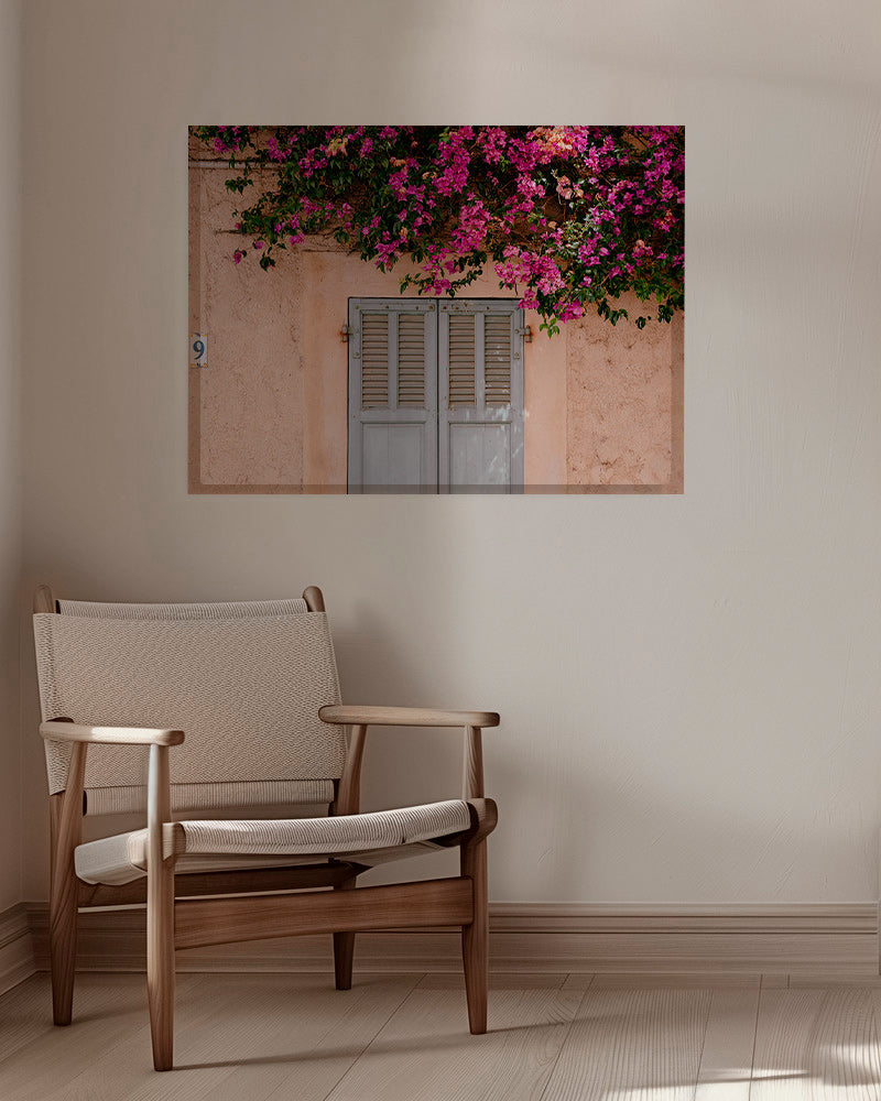 Plakat botaniczny z bugenwillą nad starymi drzwiami – Canvas