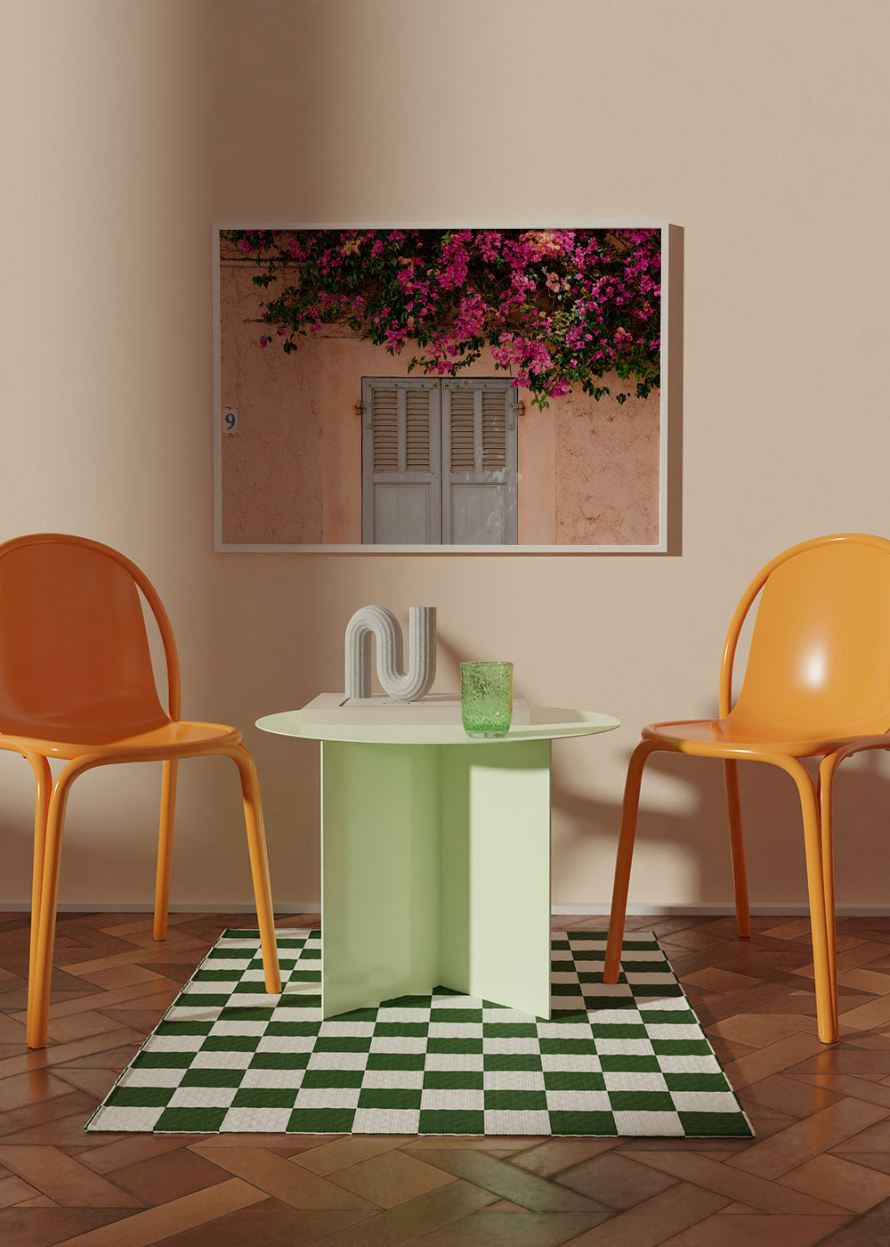 Plakat botaniczny z bugenwillą nad starymi drzwiami – Product3