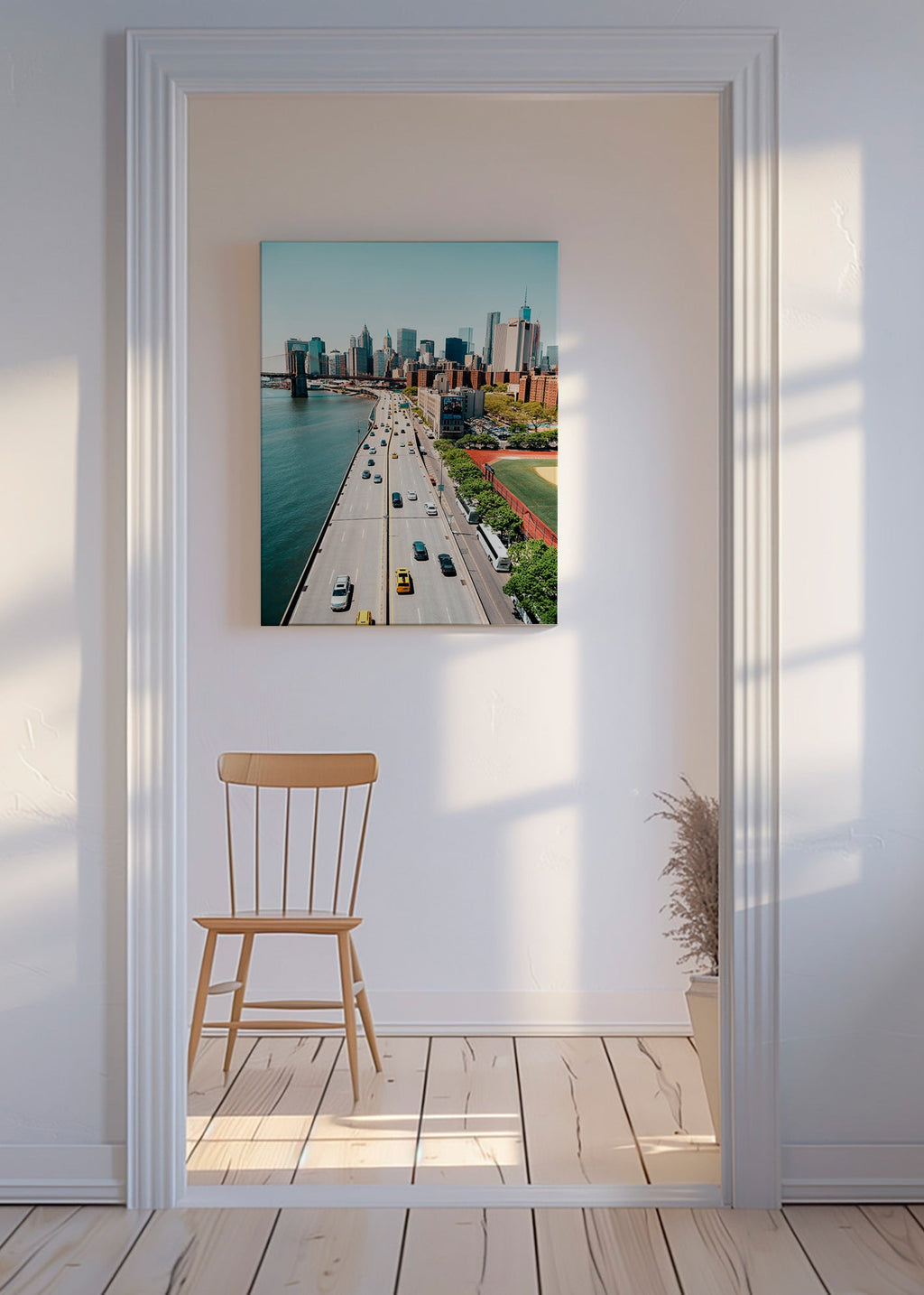 Sztuka do kuchni: panorama miasta i most z lotu ptaka – Canvas
