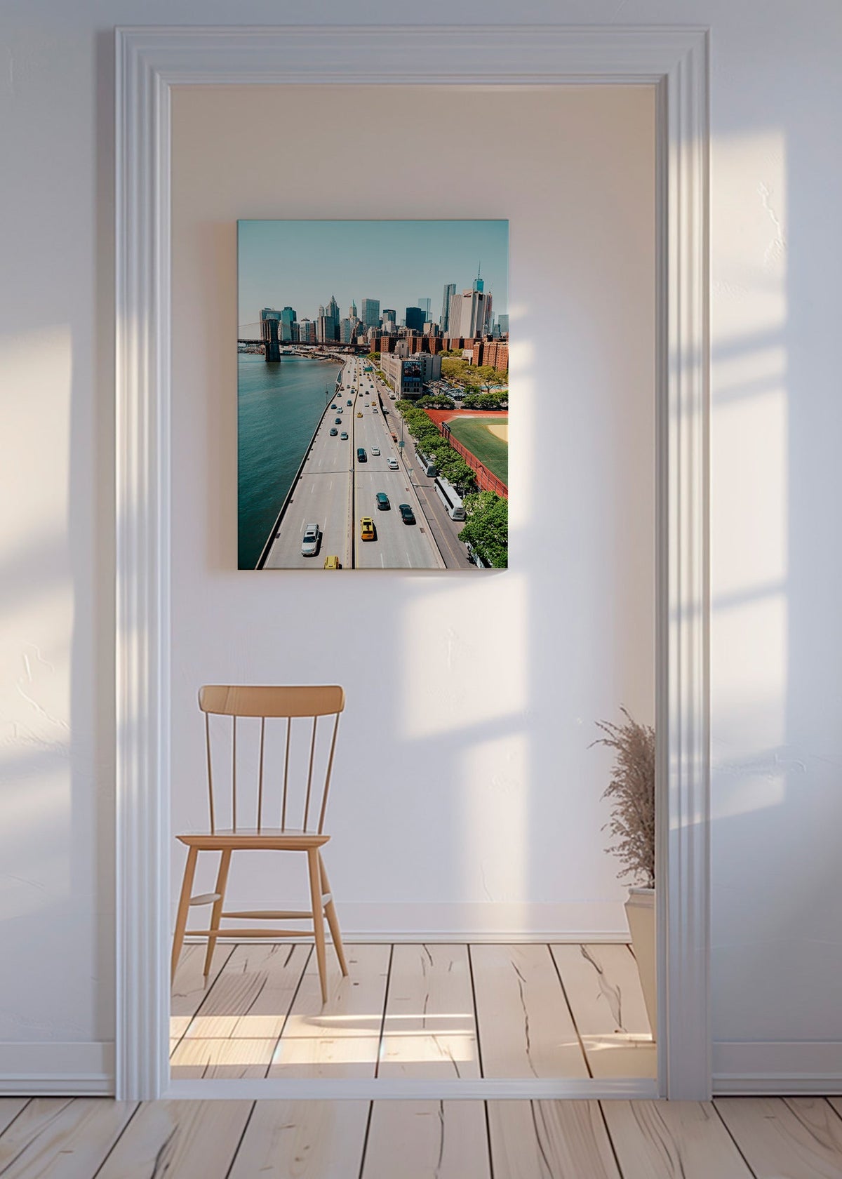 Sztuka do kuchni: panorama miasta i most z lotu ptaka – Canvas