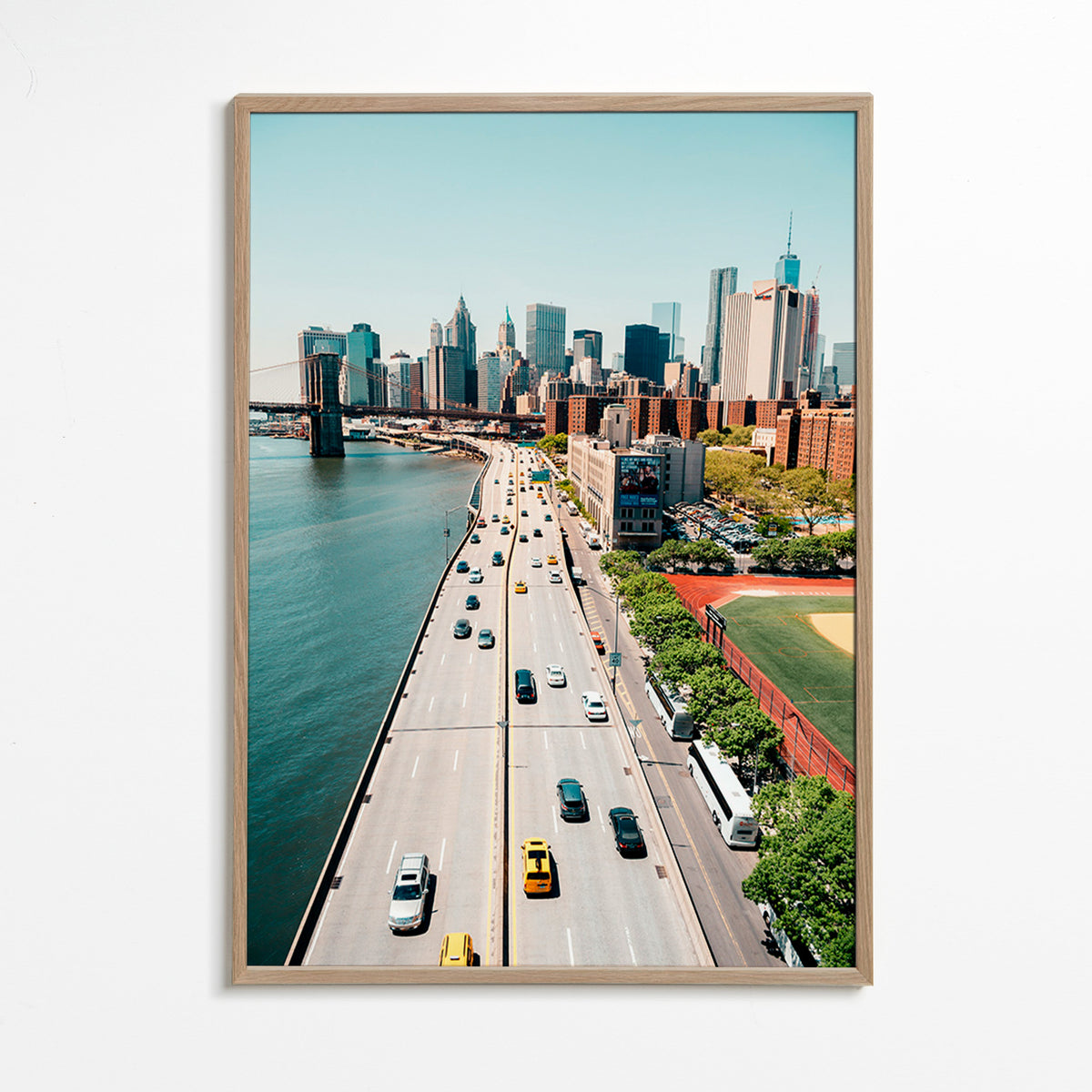 Sztuka do kuchni: panorama miasta i most z lotu ptaka – Oak Frame