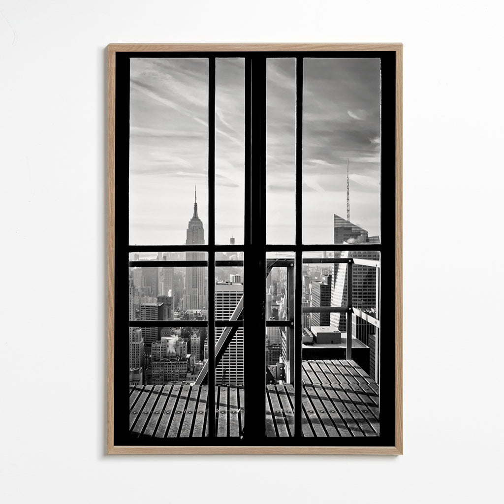 Obraz miasta widziany przez okno – Oak Frame