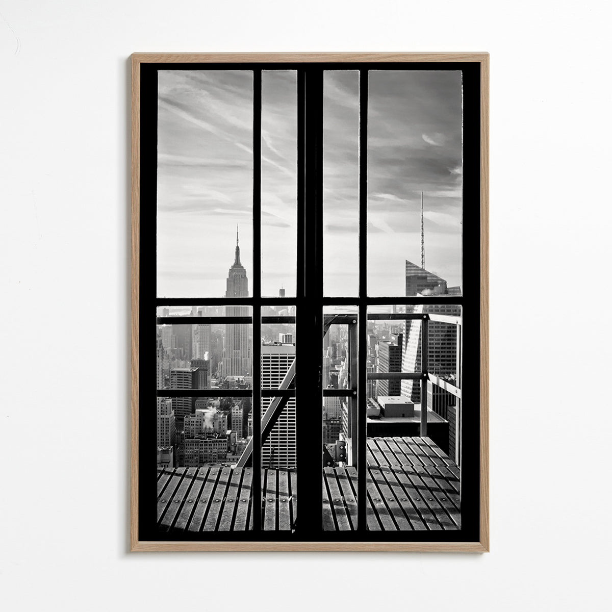 Obraz miasta widziany przez okno – Oak Frame