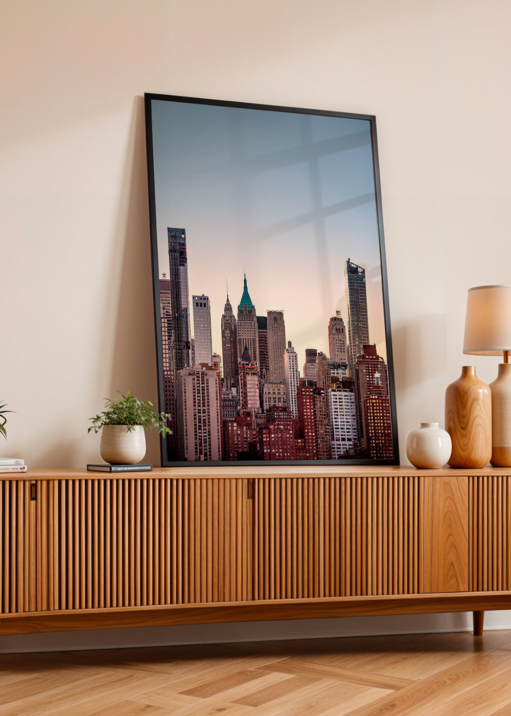 Plakat miasta ze skyline o zmierzchu – Product1