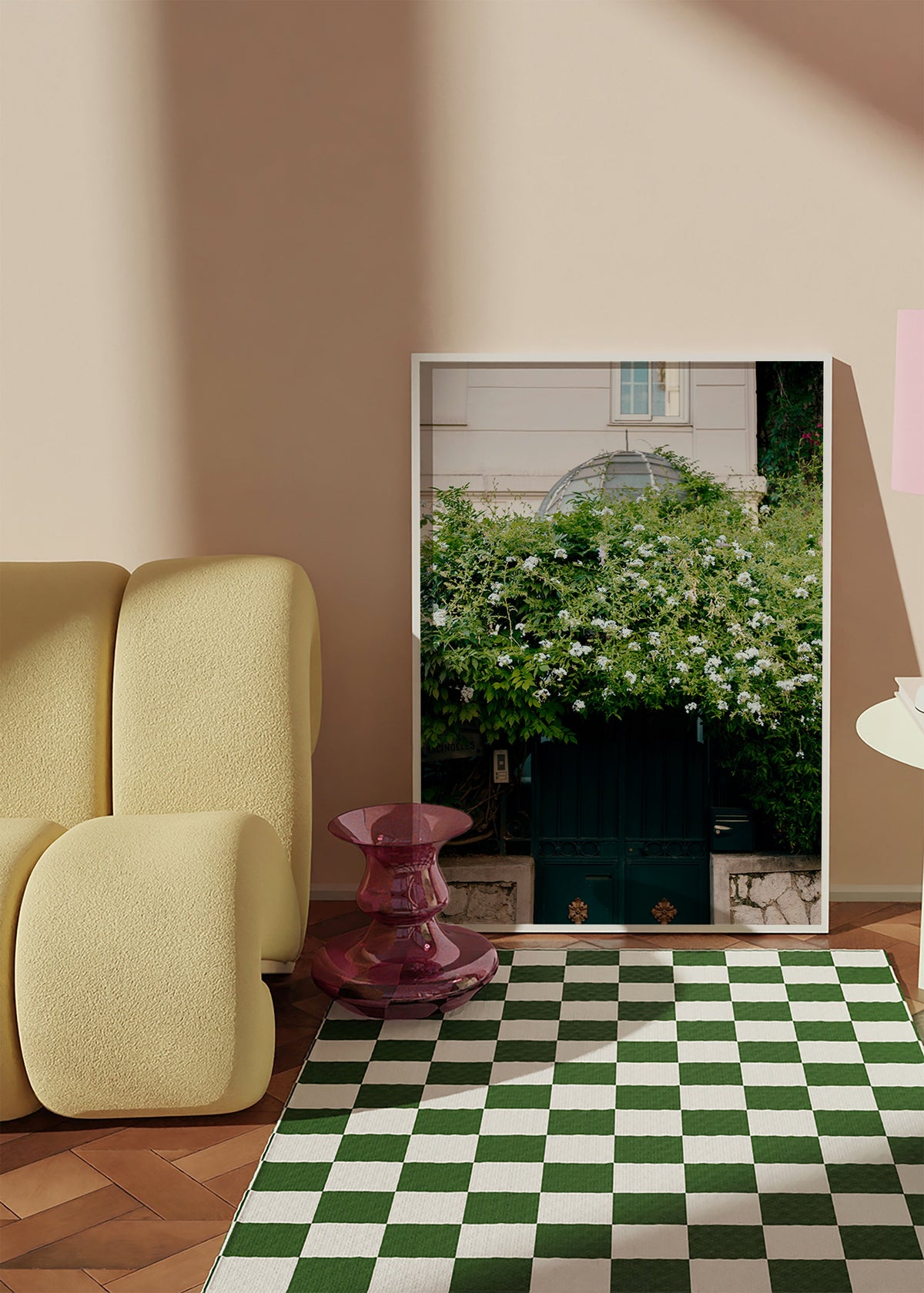 Plakat botaniczny z białą pnączową przy furtce – Product2