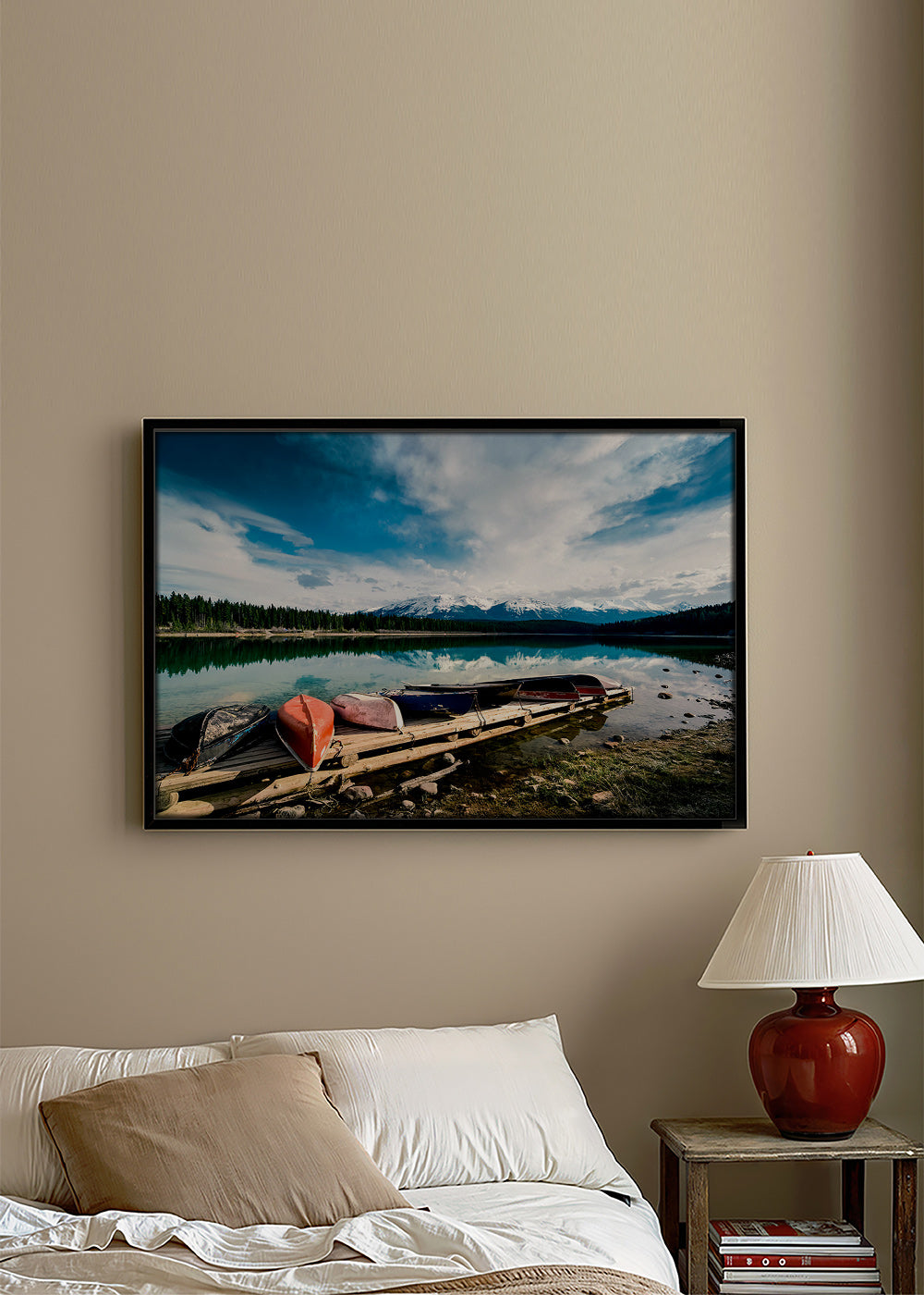 Obraz krajobrazowy z kajakami przy pomoście – Canvas2