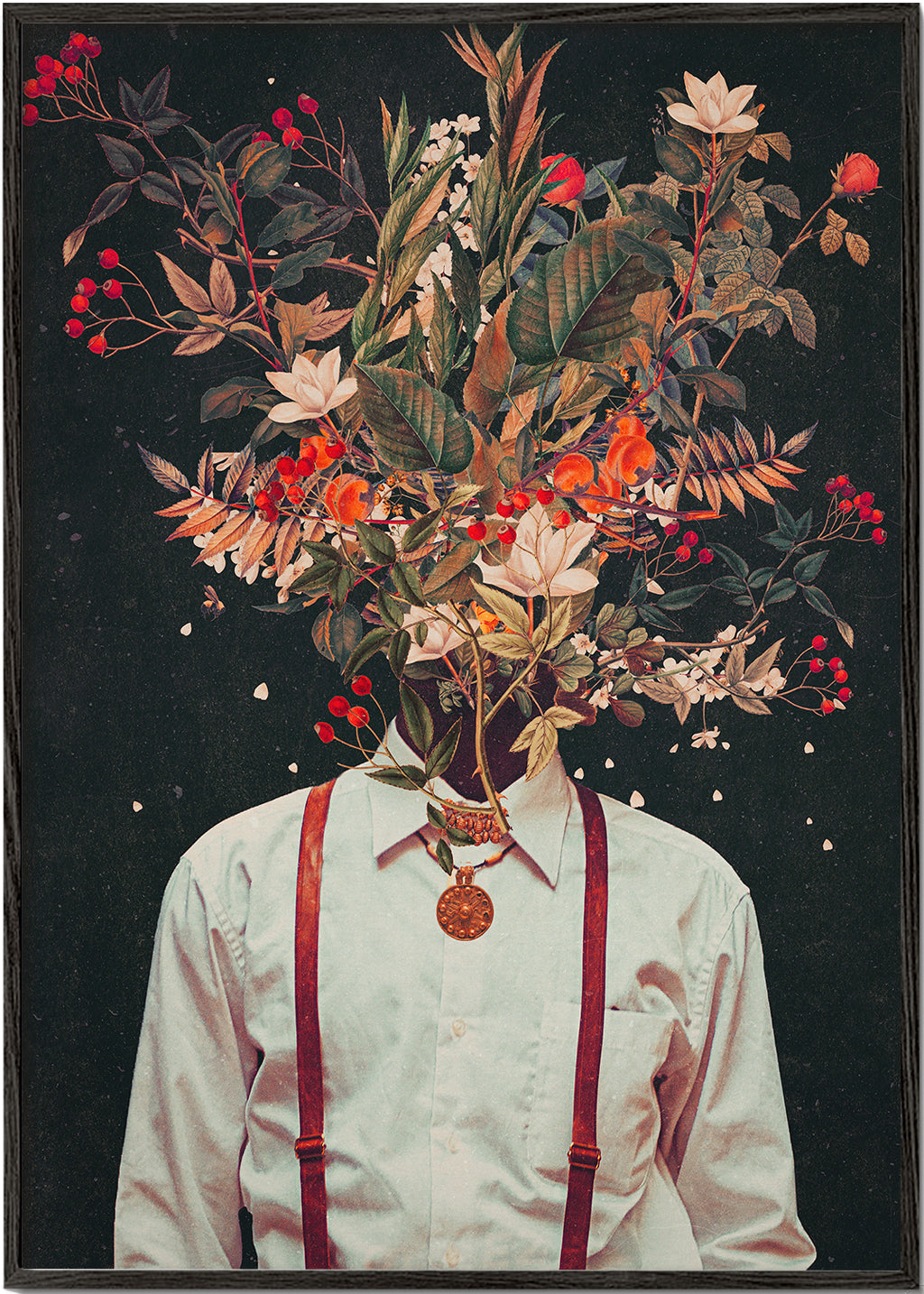 Plakat botaniczny: surrealistyczny portret kwiatowy