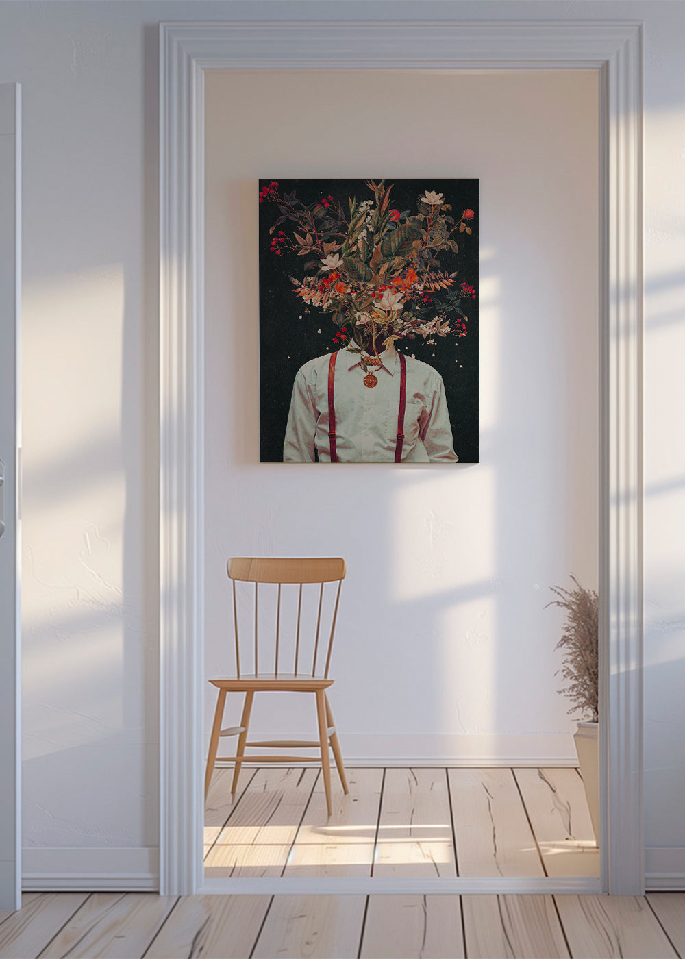 Plakat botaniczny: surrealistyczny portret kwiatowy