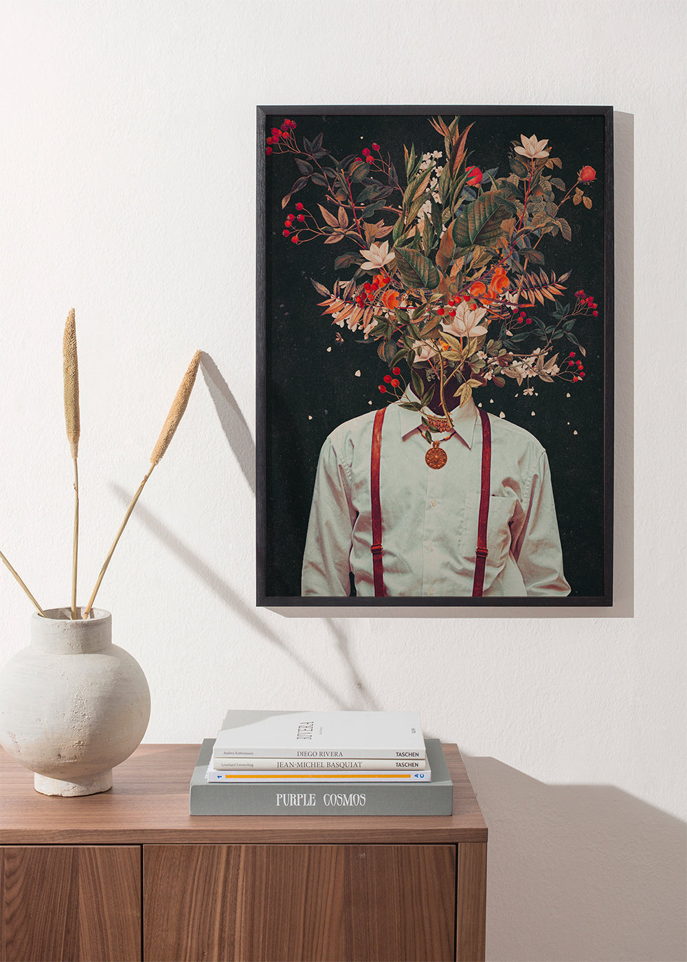 Plakat botaniczny: surrealistyczny portret kwiatowy