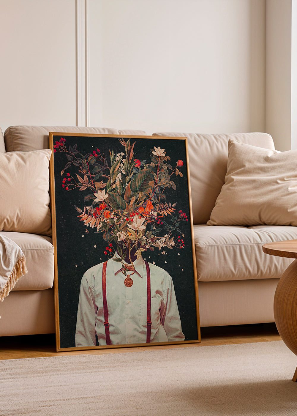 Plakat botaniczny: surrealistyczny portret kwiatowy