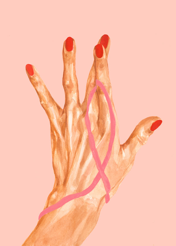 Ilustracja ręka z różową wstążką