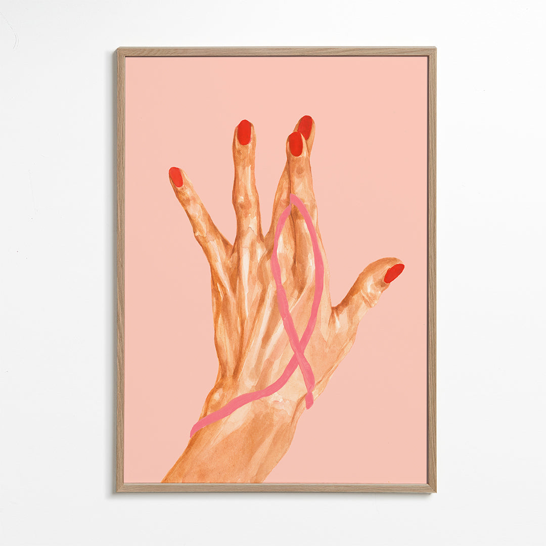 Ilustracja ręka z różową wstążką