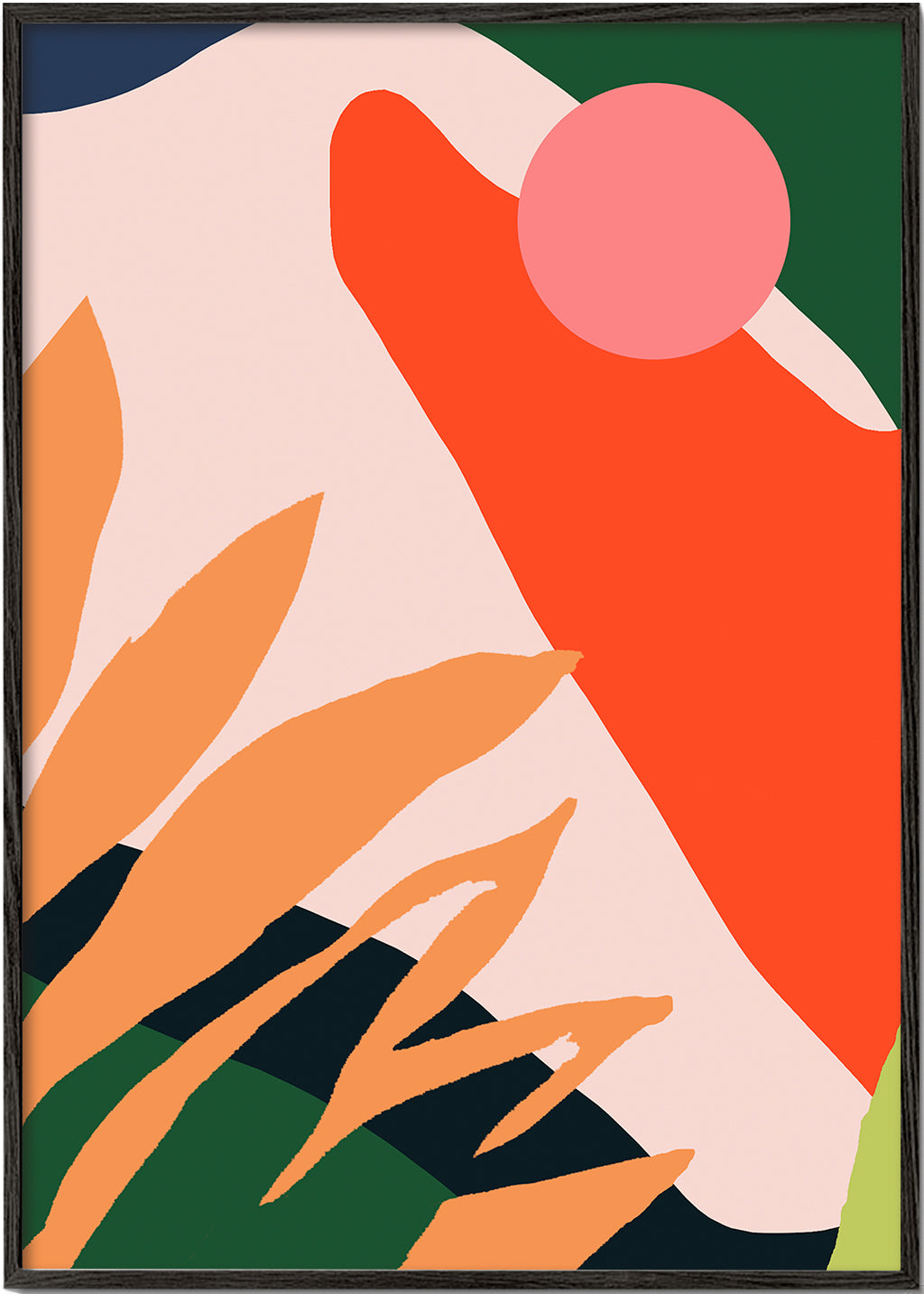 Plakat botaniczny z organicznymi kształtami i żywymi kolorami