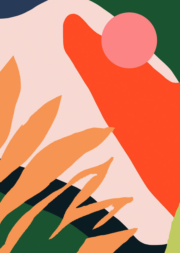 Plakat botaniczny z organicznymi kształtami i żywymi kolorami