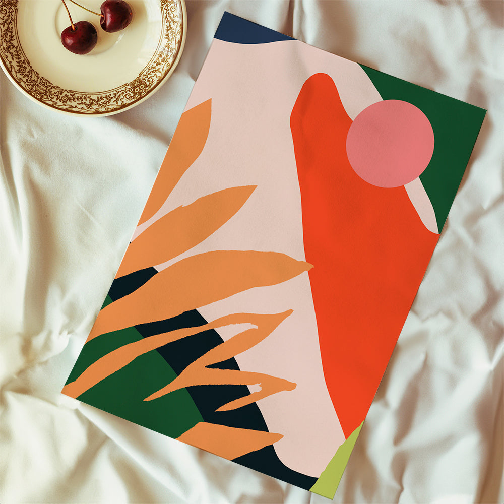 Plakat botaniczny z organicznymi kształtami i żywymi kolorami