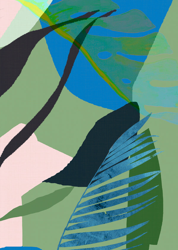 Plakat botaniczny tropikalne liście niebiesko-zielone