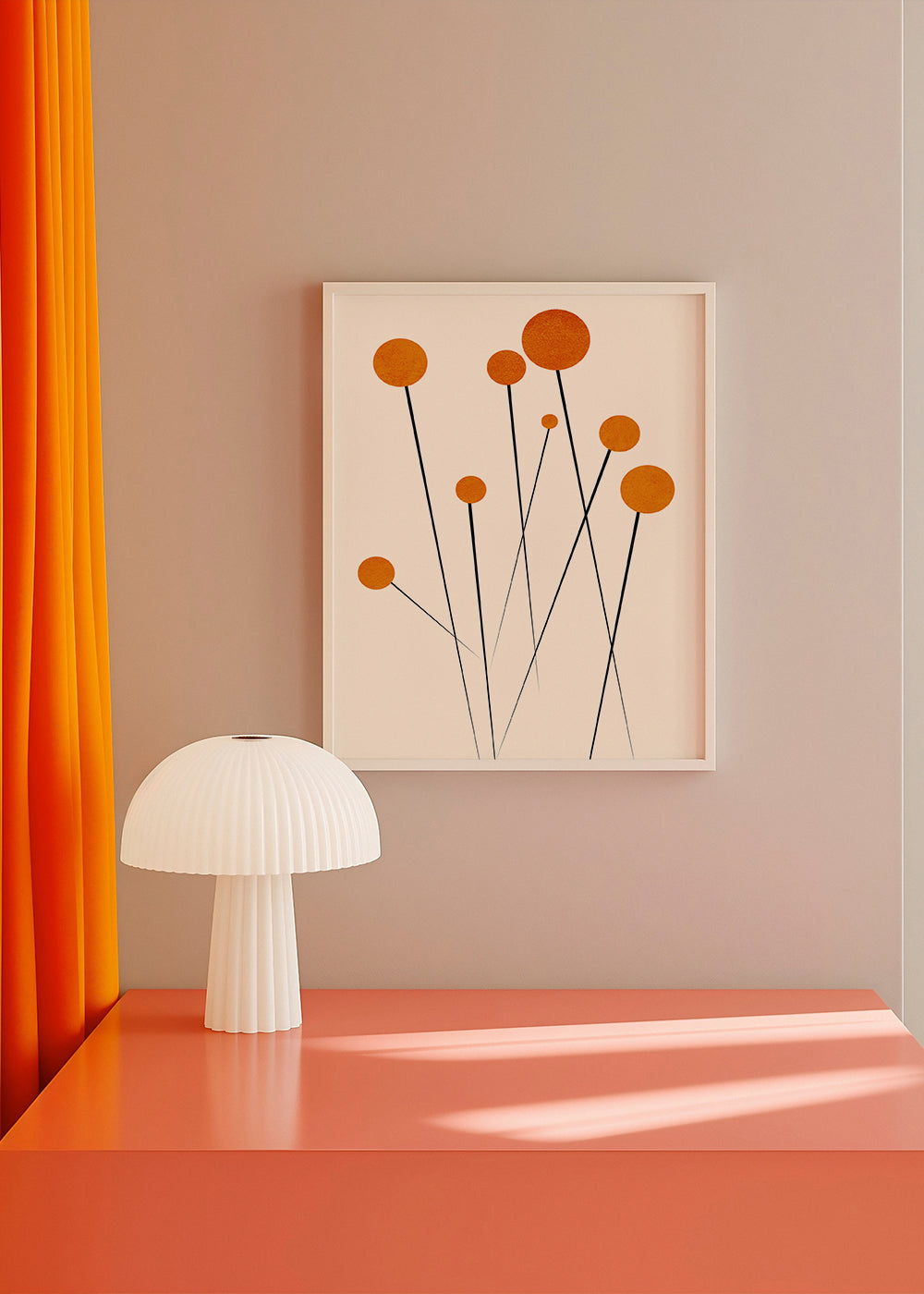 Plakat botaniczny z pomarańczowymi kółkami